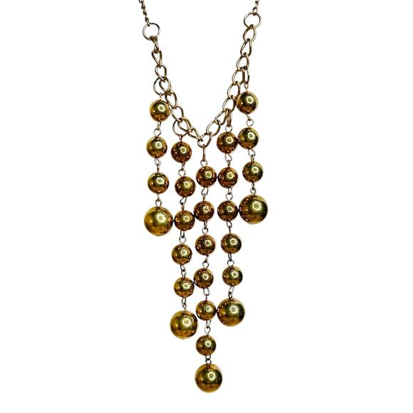 Vintage Gold Tone Waterfall Beads Long Statement Necklace - Picture 1 of 3
